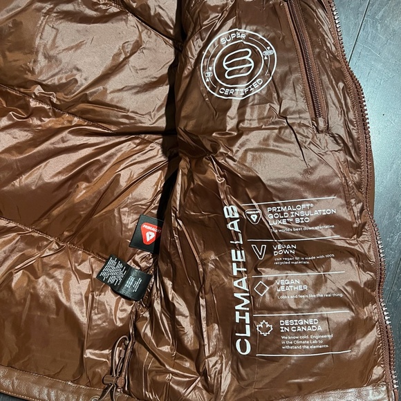 Aritzia Super Puff Puffer Jacket Brown Vegan Leather Women's Size SMALL - Picture 12 of 16